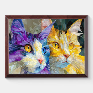 Two Purple and Yellow Cats Award Plaque