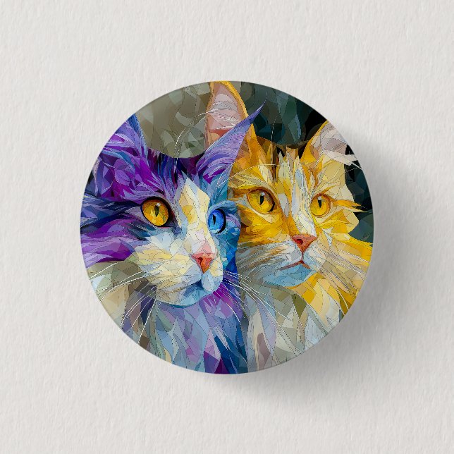 Two Purple and Yellow Cats Button (Front)