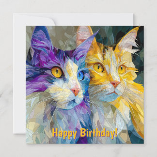 Two Purple and Yellow Cats Card