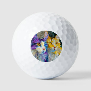 Two Purple and Yellow Cats Golf Balls