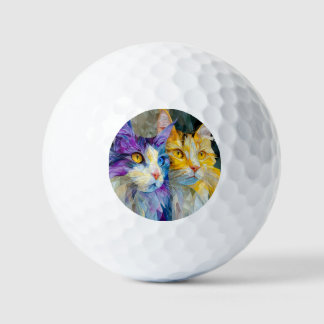 Two Purple and Yellow Cats Golf Balls