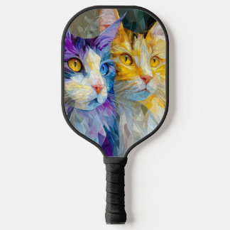 Two Purple and Yellow Cats Pickleball Paddle