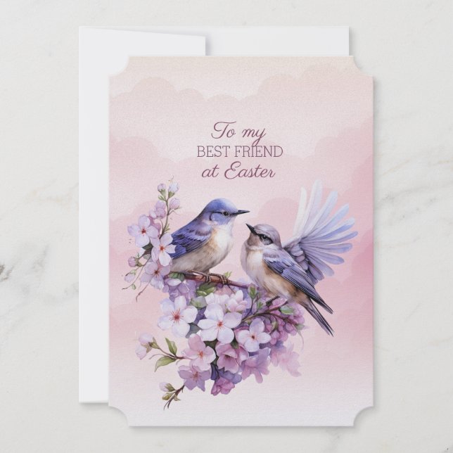 Two Purple Birds Spring Flowers Best Friend Easter Holiday Card (Front)