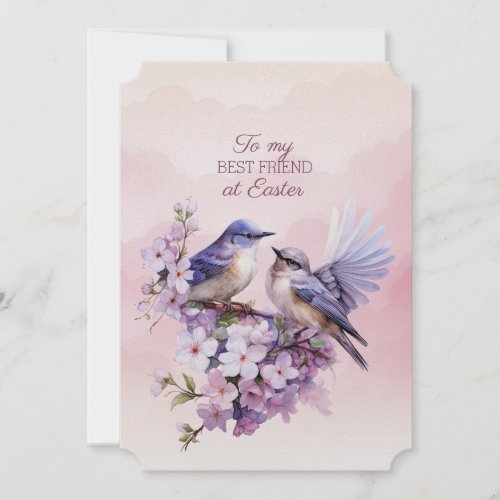 Two Purple Birds Spring Flowers Best Friend Easter Holiday Card