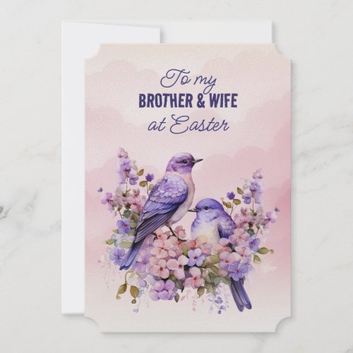 Two Purple Birds Spring Flowers Brother WifeEaster Holiday Card