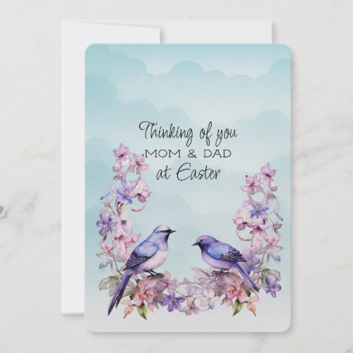 Two Purple Birds Spring Flowers Mom  Dad Easter Holiday Card