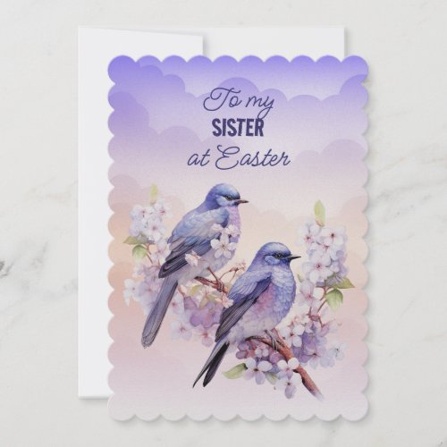 Two Purple Birds Spring Flowers Sister Easter Holiday Card