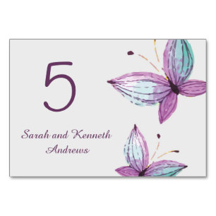 Two purple butterfly in watercolor Table number