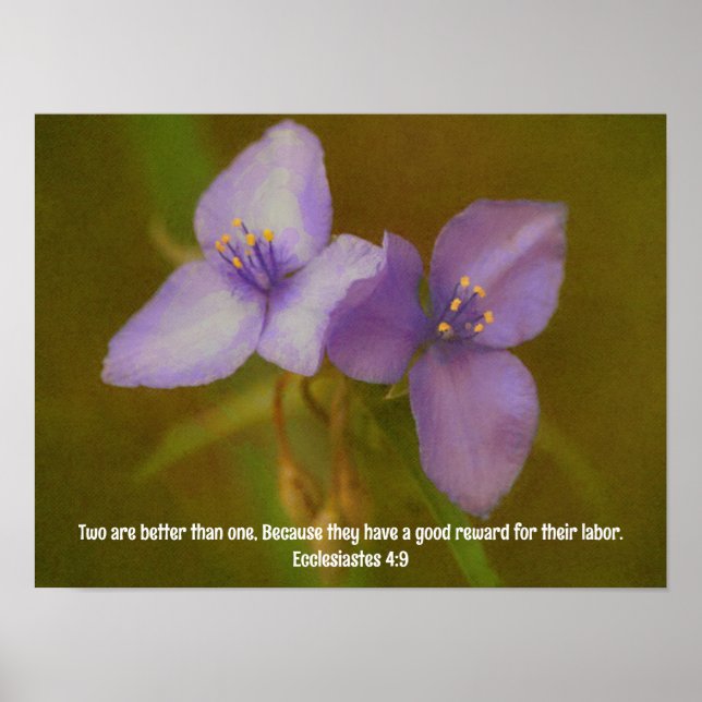 Two Purple Flowers Bible Verse Faith Art Poster (Front)