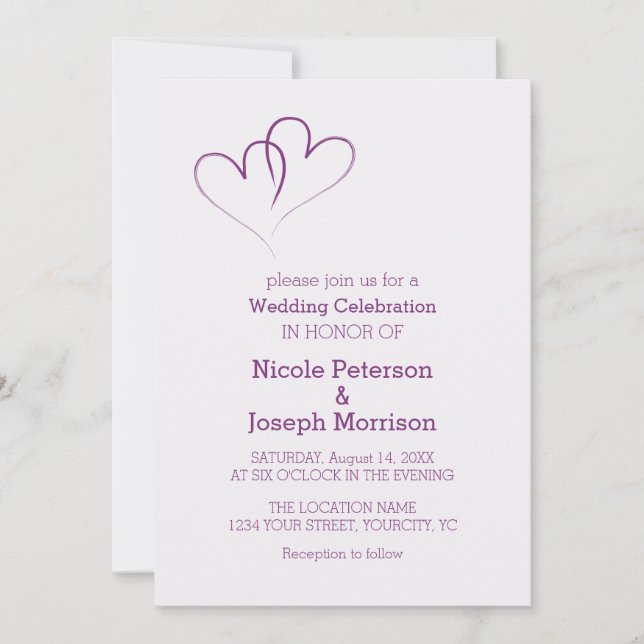 Two Purple Hearts intertwined Invitation (Front)