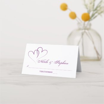 Two Purple Hearts Intertwined Place Card by Frankipeti at Zazzle
