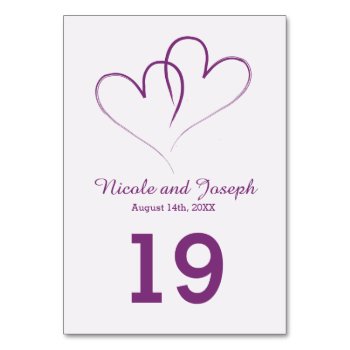 Two Purple Hearts Intertwined Table Number by Frankipeti at Zazzle