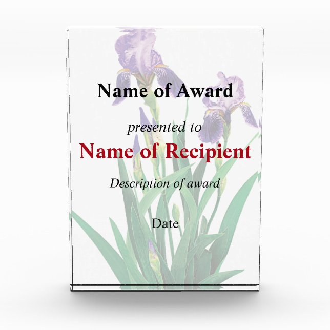 Two Purple Irises Acrylic Award (Front)