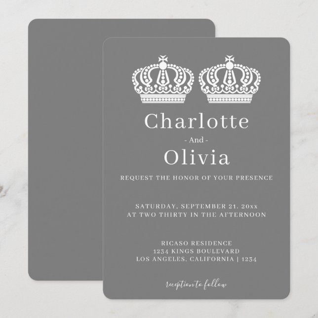 Two Queens Make A Pair Crown Themed Gay Wedding (Front/Back)