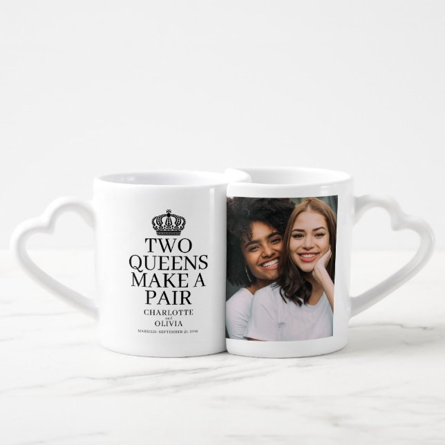 Two Queens Make A Pair Gay Lesbian Wedding Coffee Mug Set (Front Nesting)