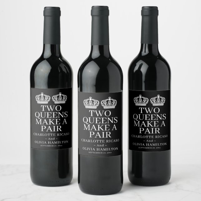 Two Queens Make A Pair Gay Lesbian Wedding Wine La Wine Label (Bottles)