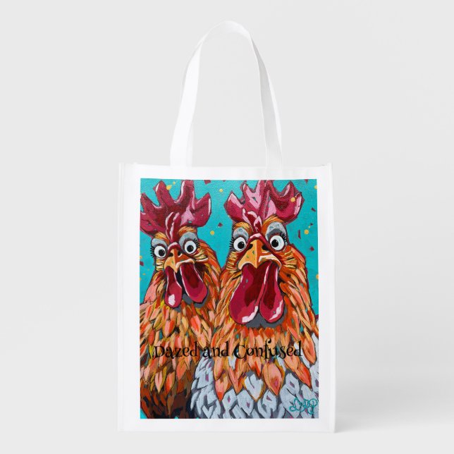 Two Quirky Roosters  Grocery Bag (Front)