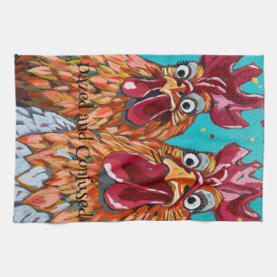 Two Quirky Roosters  Kitchen Towel