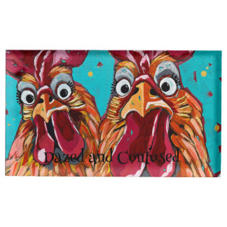Two Quirky Roosters Place Card Holder