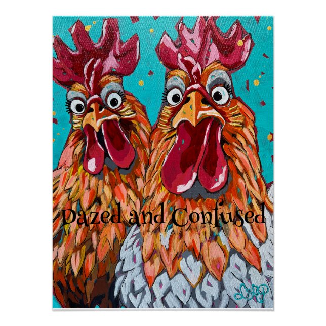 Two Quirky Roosters Poster (Front)
