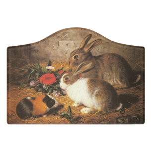 Two Rabbits and a Guinea Pig Door Sign