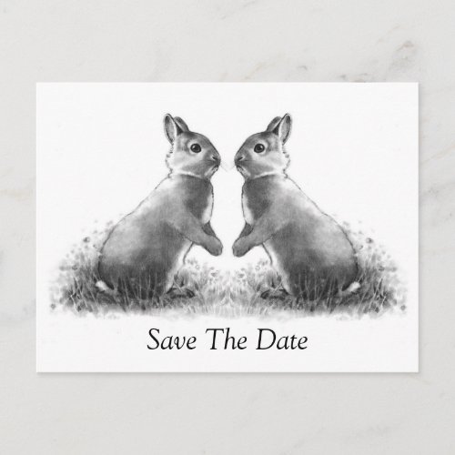 Two Rabbits Bunnies Save The Date Announcement Postcard