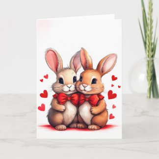 Two rabbits cuddle for Valentines Day romance Card
