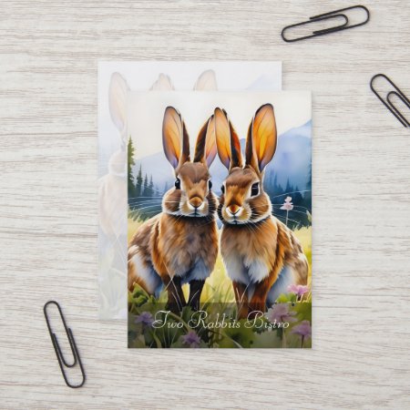 Two Rabbits In A Mountain Meadow Customizable  Business Card