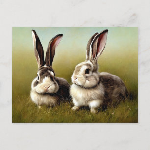 two rabbits postcard