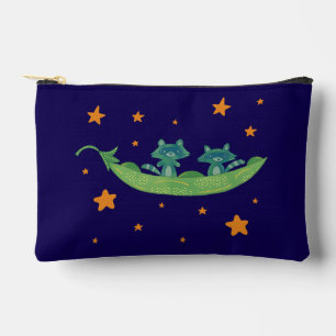 Two Raccoons in a Pea Pod Whimsical Folk Art Accessory Pouch