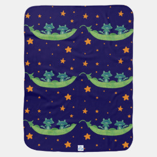 Two Raccoons in a Pea Pod Whimsical Folk Art Baby Blanket