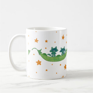 Two Raccoons in a Pea Pod Whimsical Folk Art Coffee Mug
