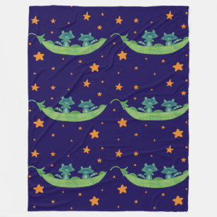 Two Raccoons in a Pea Pod Whimsical Folk Art Fleece Blanket