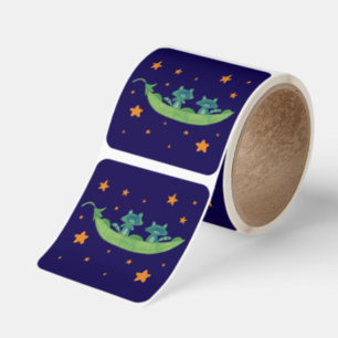 Two Raccoons in a Pea Pod   Whimsical Folk Art Square Sticker