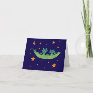 Two Raccoons in a Pea Pod   Whimsical Folk Art Thank You Card