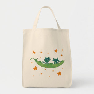 Two Raccoons in a Pea Pod Whimsical Folk Art Tote Bag