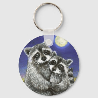 Two raccoons madly in love keychain