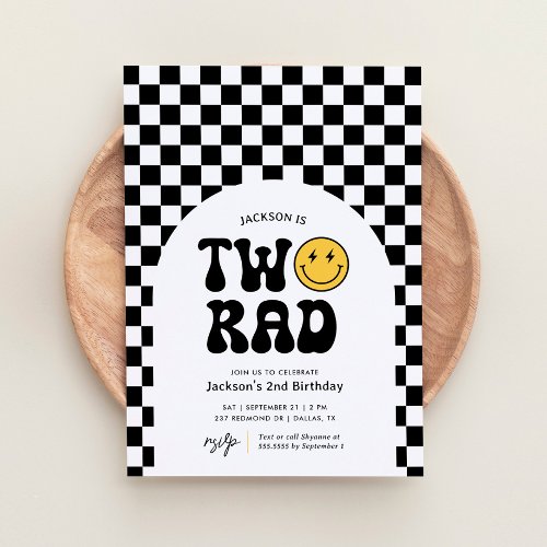 Two Rad Checker Happy Face 2nd Birthday Invitation
