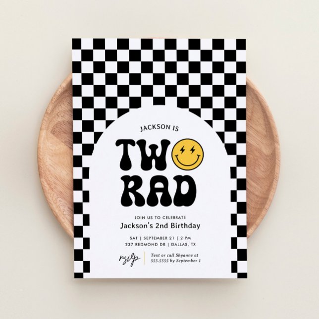 Two Rad Checker Happy Face 2nd Birthday Invitation (Creator Uploaded)