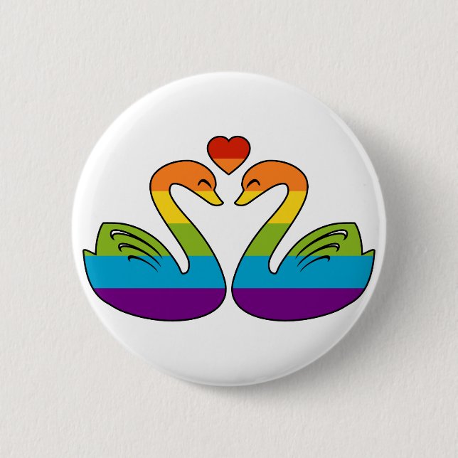 Two Rainbow Swans Button (Front)