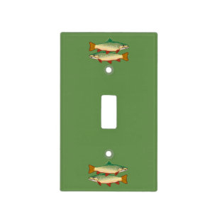 Two Rainbow Trout on Moss Green Background Light Switch Cover