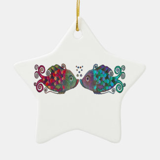 Two Rainbow Whimsical Fish Pair Couple Very Unique Ceramic Ornament