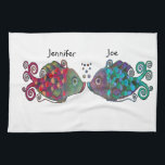 Two Rainbow Whimsical Fish Pair Couple Very Unique Towel<br><div class="desc">Two fish are featured here in whimsical fashion.  Both delightfully hued to compliment each other.  Painted by hand in acrylic by artist Kerra Lindsey of http://www.icansketchu.com.</div>