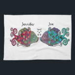 Two Rainbow Whimsical Fish Pair Couple Very Unique Towel<br><div class="desc">Two fish are featured here in whimsical fashion. Both delightfully hued to compliment each other. Painted by hand in acrylic by artist Kerra Lindsey of http://www.icansketchu.com.</div>
