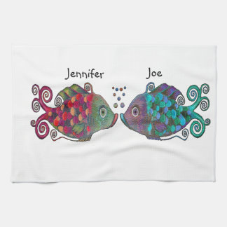 Two Rainbow Whimsical Fish Pair Couple Very Unique Towel