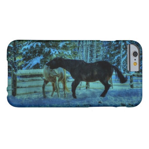 Two Ranch Horses Playfighting at Night in Winter Barely There iPhone 6 Case