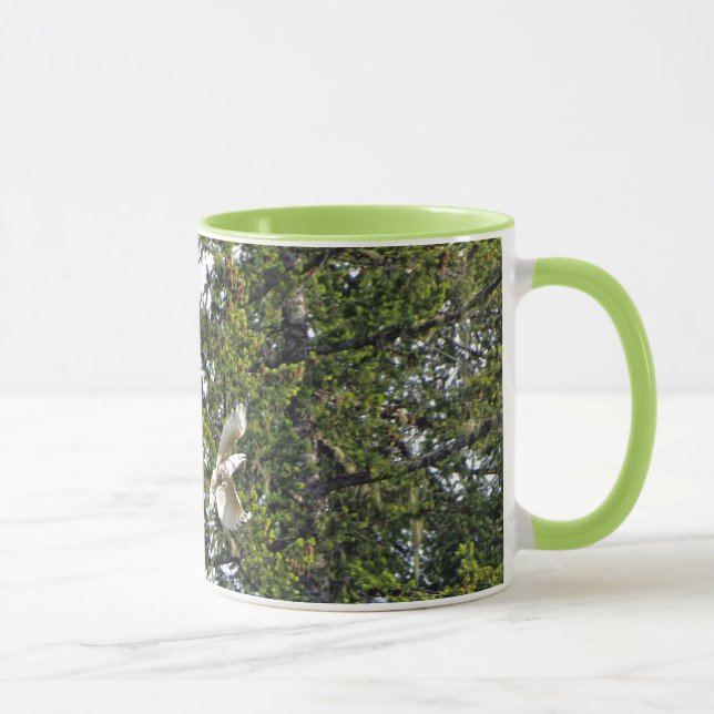 Two Rare Flying White Ravens Wildlife Photography Mug (Right)