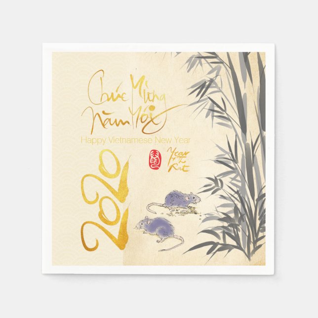 Two Rats Bamboo Vietnamese New Year 2020 Party PN Napkins (Front)