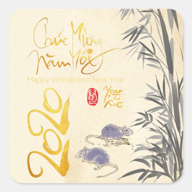 Two Rats Bamboo Vietnamese New Year 2020 S Sticker (Front)