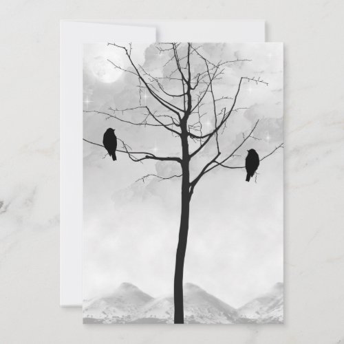 Two Ravens in Silhouette Goth Wedding Invitation